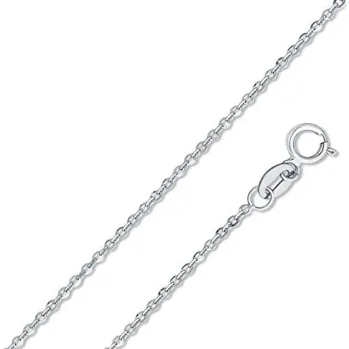 14k White Gold Solid 1.2mm Side Diamond-Cut Rolo Cable Chain Necklace 14k White Gold Solid 1.2mm Side Diamond-Cut Rolo Cable Chain Necklace