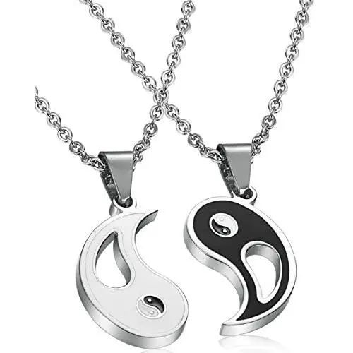 FIBO STEEL 2pcs Stainless Steel Yin Yang Pendant Necklace for Men Women Puzzle Couples Necklace,22 inches FIBO STEEL 2pcs Stainless Steel Yin Yang Pendant Necklace for Men Women Puzzle Couples Necklace,22 inches