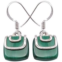 SilverStarJewel Cab Malachite Dangle Earrings 2.8 cm 3.6 Grams 925 Solid Sterling Silver
