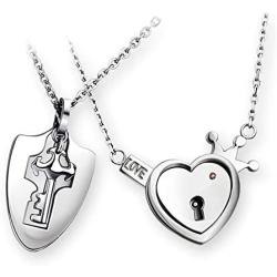 Vanski His & Hers Matching Set Stainless Steel Couple Necklace Love Heart Lock and Key Pendant Necklace