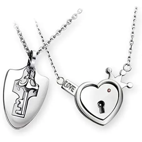 Vanski His & Hers Matching Set Stainless Steel Couple Necklace Love Heart Lock and Key Pendant Necklace Vanski His & Hers Matching Set Stainless Steel Couple Necklace Love Heart Lock and Key Pendant Necklace