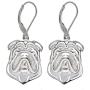 Bulldog Sterling Silver Necklace Dangle Earrings Set by Ginger Lyne Ears Down Puppy Dog Pet Pendant Box Chain Doggie Animal Paw Print Heart Jewelry for Mom Women Girls Teens