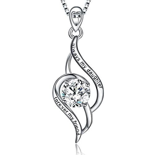 MUATOGIML 925 Sterling Silver Always My Daughter&Sister Forever My Friend Double Love Heart Pendant Necklace, Mother Daughter Bracelet Jewelry Gifts for Sister Women Couples Wife Mom Girlfriend