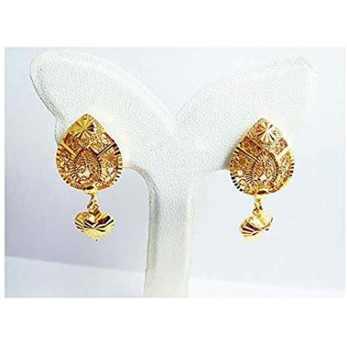 Detail Heart Drop Dangle 24k Gold-plated 24K 22K Thai Baht Yellow Gold Earrings Jewelry Gold for Women