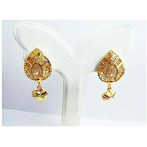 Detail Heart Drop Dangle 24k Gold-plated 24K 22K Thai Baht Yellow Gold Earrings Jewelry Gold for Women