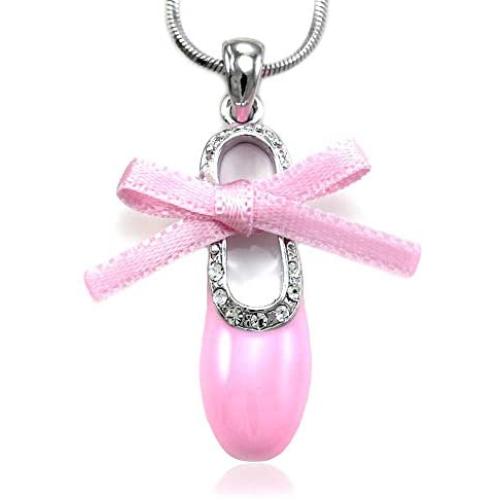 Soulbreezecollection Pink Bowtie Ribbon Ballerina Dancer Ballet Dance Shoes Pendant Necklace Charm