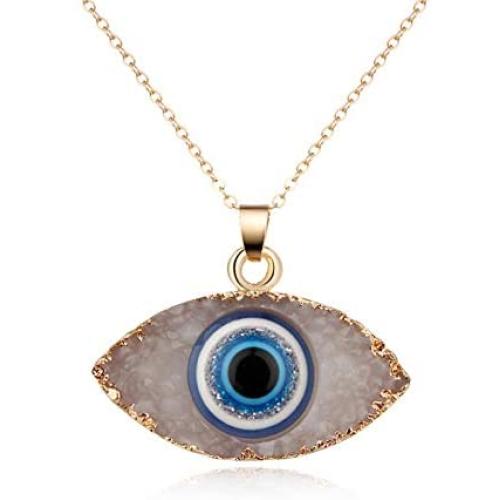 HUNO Classic Turkish Evil Eye Necklace Imitated Druzy Pendant Gold Plated Faith Protection Lucky Jewelry for Women and Girls Party Special Days