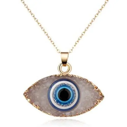 HUNO Classic Turkish Evil Eye Necklace Imitated Druzy Pendant Gold Plated Faith Protection Lucky Jewelry for Women and Girls Party Special Days HUNO Classic Turkish Evil Eye Necklace Imitated Druzy Pendant Gold Plated Faith Protection Lucky Jewelry for Women and Girls Party Special Days
