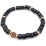 Mens Glass & Brass Stretch Bead Bracelet - Black