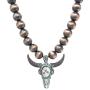 Elosee Turquoise Stone Long Horn Steer Skull Pendant Native Pearls Necklace 18 Inch