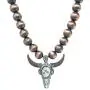 Elosee Turquoise Stone Long Horn Steer Skull Pendant Native Pearls Necklace 18 Inch