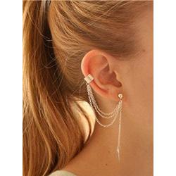 Ofeiyaa 4 Pairs Wave Cuff Earrings CZ Wrap Tassel Bar Chain Dangle Earrings Cartilage Crawler Threader Drop Earrings Teardrop Back Dangle Earrings for Women Girls Rose Gold Silver
