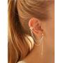 Ofeiyaa 4 Pairs Wave Cuff Earrings CZ Wrap Tassel Bar Chain Dangle Earrings Cartilage Crawler Threader Drop Earrings Teardrop Back Dangle Earrings for Women Girls Rose Gold Silver