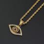 Moca Jewelry Hip-Hop Evil Eye Pendant Stainless Steel Chain Rhinestone Crystal Necklace for Men Women