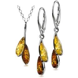 Sterling Silver Amber Dreams Necklace Earrings Set 18 Inches