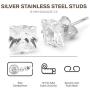 BEBERLINI Stud Earrings Square Cubic Zirconia Push Back 14K Gold Plated Black Silver Stainless Steel CZ Ear Piercing Jewelry For Women Men 3-10 mm