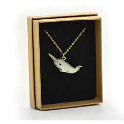 Narwhal Necklace Hand Painted Porcelain Necklace Ceramic Animal Necklace Pendant