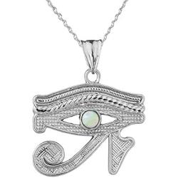 Unique Sterling Silver Egyptian White Eye of Horus Pendant Necklace