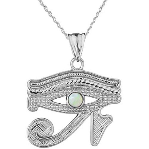Unique Sterling Silver Egyptian White Eye of Horus Pendant Necklace