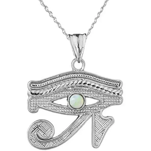 Unique Sterling Silver Egyptian White Eye of Horus Pendant Necklace