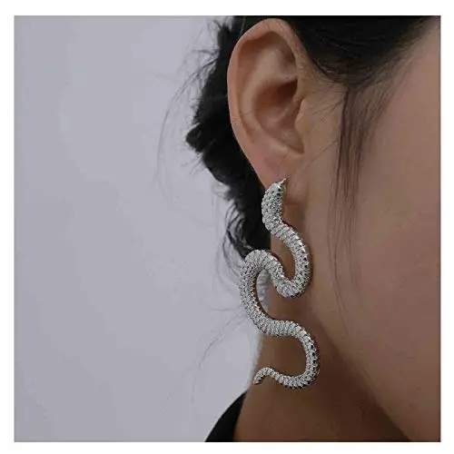 Olbye Snake Studs Earrings Silver Long Dangle Serpent Earrings Minimalist Earrings Special Jewelry for Halloween Women and Girls (Silver)