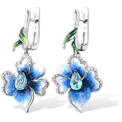 Santuzza Heart Shape Flower Earrings 925 Sterling Silver Exquisite Blue Clover Enamel Earring Fine Jewelry For Women