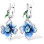 Santuzza Heart Shape Flower Earrings 925 Sterling Silver Exquisite Blue Clover Enamel Earring Fine Jewelry For Women