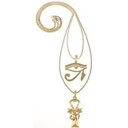 GWOOD Eye on Ankh with Eye of Horus Set Gold Color Pendants with 24 and 30 Inch Box Necklaces