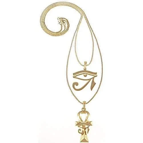 GWOOD Eye on Ankh with Eye of Horus Set Gold Color Pendants with 24 and 30 Inch Box Necklaces GWOOD Eye on Ankh with Eye of Horus Set Gold Color Pendants with 24 and 30 Inch Box Necklaces