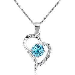 LoEnMe Jewelry 925 Sterling Silver Necklace Love Heart Birthstone Crystal Engraved Pendants Gift for Mothers Day