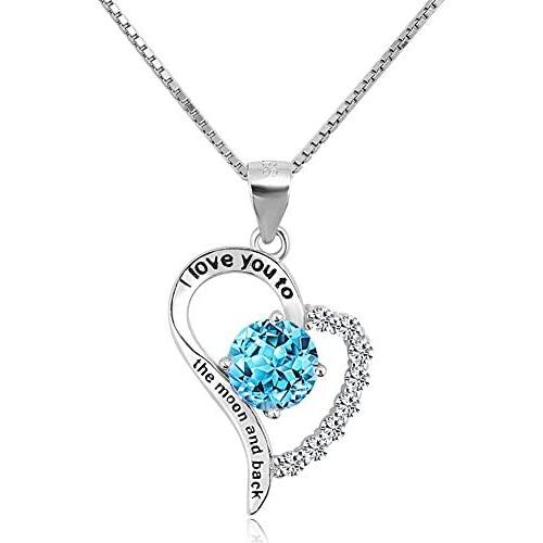 LoEnMe Jewelry 925 Sterling Silver Necklace Love Heart Birthstone Crystal Engraved Pendants Gift for Mothers Day