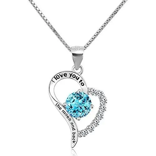 LoEnMe Jewelry 925 Sterling Silver Necklace Love Heart Birthstone Crystal Engraved Pendants Gift for Mothers Day