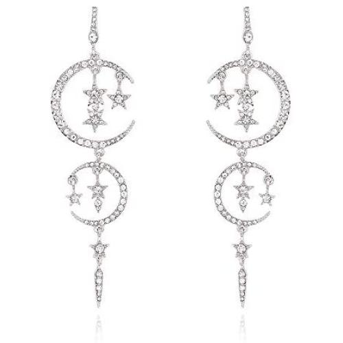 Exaggerated Luxury Sun Moon Stars Drop Earrings Rhinestone Punk Earrings for Women Jewelry Golden Boho Vintage Earrings