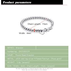 Dankadi New Womens 925 Sterling Silver Bracelet Minimalist 4-6MM Round Bead Chain Solid Silver Bracelet Charm Jewelry Lobster Claw Clasp