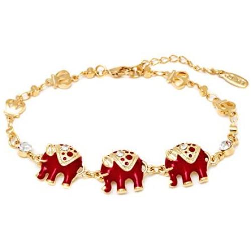 Barzel 18k Gold Plated Triple Elephant Bracelet