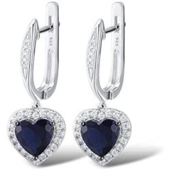 Santuzza Silver Halo Heart Shape 2 Ct Size Simulated Sapphire Color Earrings Crystal White CZ