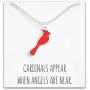 Cardinal Necklace For Women – Cute Red & Silver Charm – Cardinals Appear When Angels Are Near Message Card