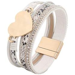 ZSMJYJ Multilayer Leather Wrap Bracelets Cuff Bracelet Magnetic Buckle Gold plated Metal Heart Clasp Jewelry Bohemian Bracelets Gift for Women Girls