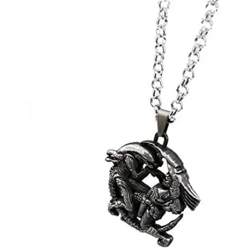 Horror Aliens Pendant Necklaces For Movie Aliens vs Predator Fans Metal Link Chain Jewelry Souvenirs Horror Aliens Pendant Necklaces For Movie Aliens vs Predator Fans Metal Link Chain Jewelry Souvenirs