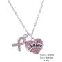 fishhook Crystal Heart Shape Survivor Ribbon Breast Cancer Awareness Pendant Necklace
