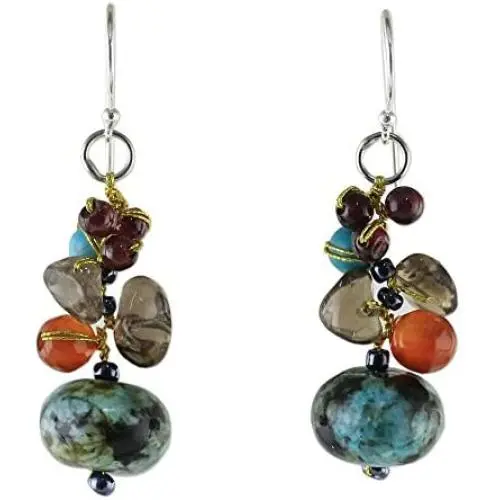 NOVICA Multi-Gem Jasper .925 Sterling Silver Beaded Earrings Exotic Cluster NOVICA Multi-Gem Jasper .925 Sterling Silver Beaded Earrings Exotic Cluster
