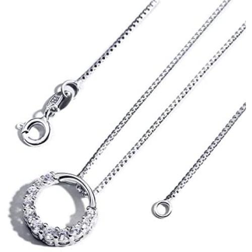 T400 White Round Pendant Necklace AAA Cubic Zirconia Wedding Gift for Women Girls
