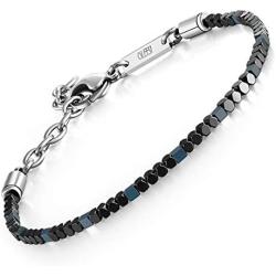 QLEESI Hematite Bracelet Italy Design, 2mm Natural Black Bead Strand, Adjustable Magnetic Hematite Cuff Bangle for Mens and Womens, 6.99-8.59Inches(Rose Gold, Blue Plated) as Valentine Gift