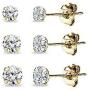 3 Pair Set 14K Gold Cubic Zirconia Round Stud Earrings for Men Women Girls, 3mm 4mm 5mm