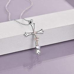 WINNICACA Cross Necklace Sterling Silver Birthstone Cross Jewelry Rose Gold Faith Hope Love Jewelry Birthday Gifts for Women for Mom Wife
