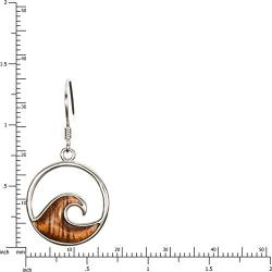 Sterling Silver Koa Wood Ocean Wave Dangle Hook Earrings