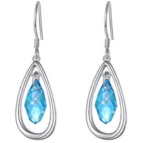 White/Blue Teardrop Earrings Threader Earrings 925 Sterling Silver Droplet Jewelry Drop Dangle Long Charm Earrings for Women Girls Birthday Gifts