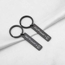 KUIYAI Gamer Couple Keychain Set His Player 1 Her Player 2 Bar Pendant Key Ring