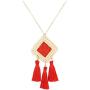 Long Tassel Pendant Necklace Handmade Rattan Geometric Drop Necklace Boho Beaded Y-Shape Statement Necklaces for Women Girls