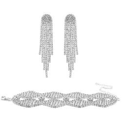 DUOC Bridal Crystal Teardrop Necklace Earrings Bracelet Jewelry Set Wedding Prom